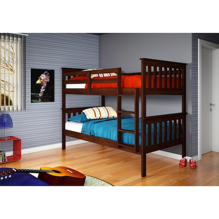 Fixturesfirst PD-120-3CP-TT Donco Kids Mission Bunkbed with Slat-Kits Mattress Ready, Twin, Twin-Color- Cappucino FI117519